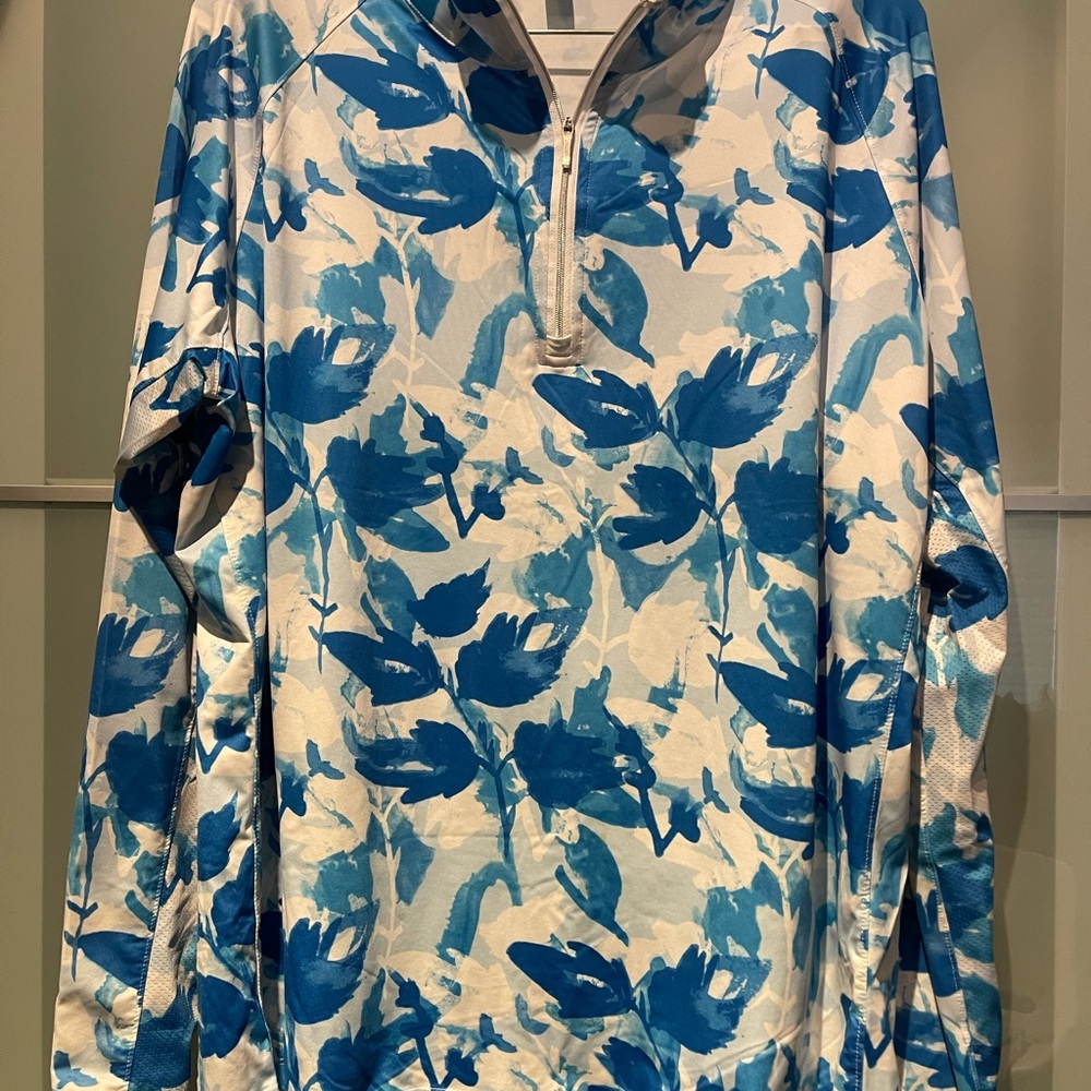 Blue and White Floral Pullover